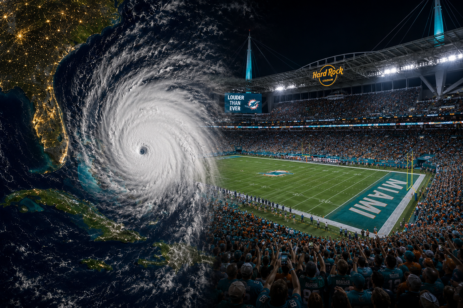Storm clouds over South Florida representing the overlap between hurricane season and the 2026 World Cup at Hard Rock Stadium