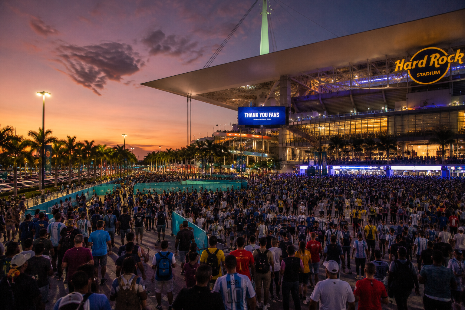 Crowd flows outside Hard Rock Stadium