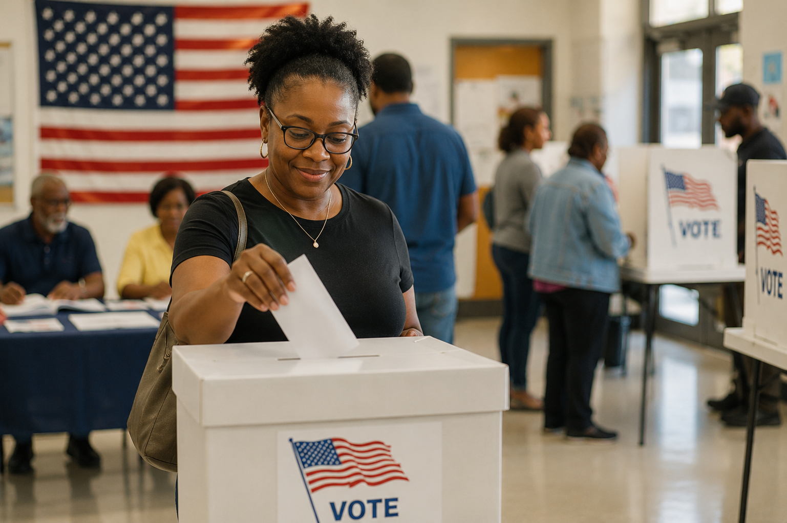 Black woman Casting a vote with pride