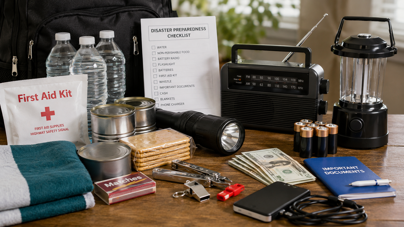 A hurricane preparedness kit with supplies laid out, for Miami Gardens residents preparing for the 2026 season
