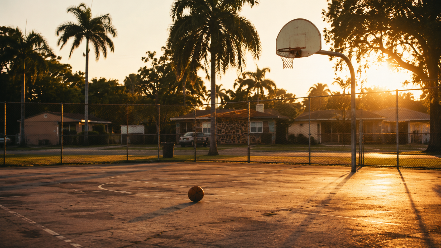 Lonely court at sunset