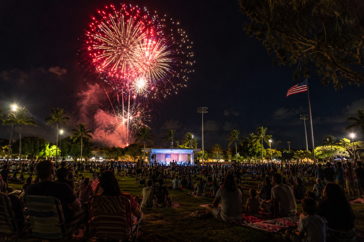 Patriotic night under the fireworks