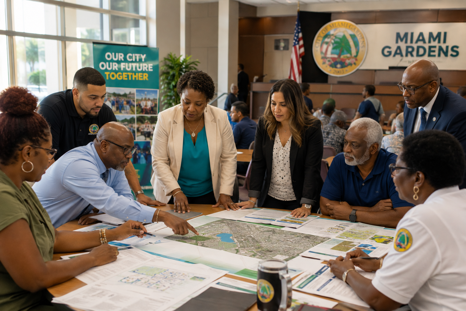 diverse group of community members and city officials