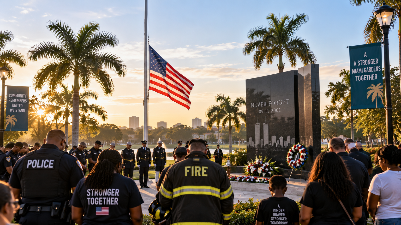 An American flag at a 9/11 remembrance ceremony in Miami Gardens