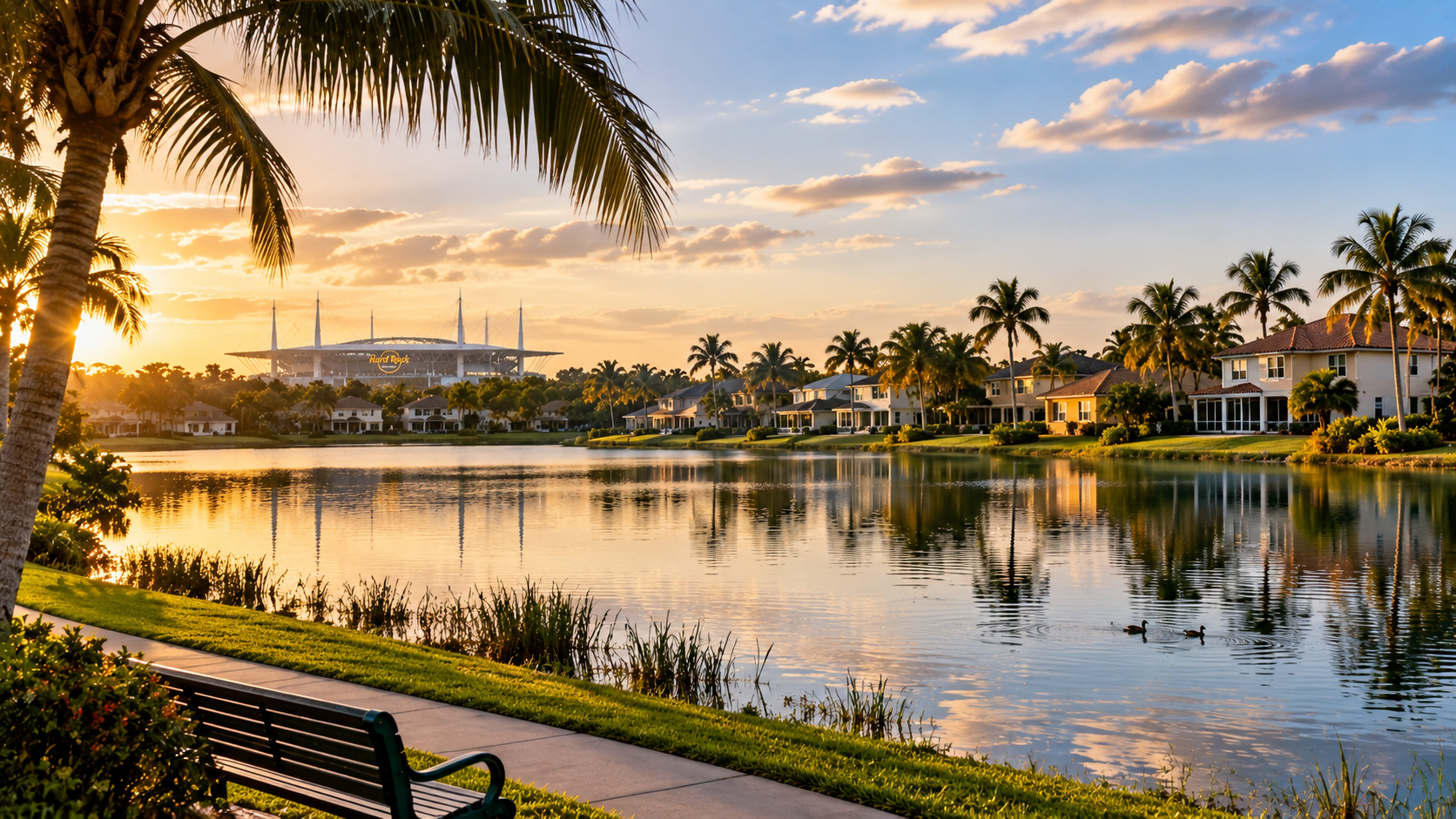Golden Hour Lakeside Neighborhood
